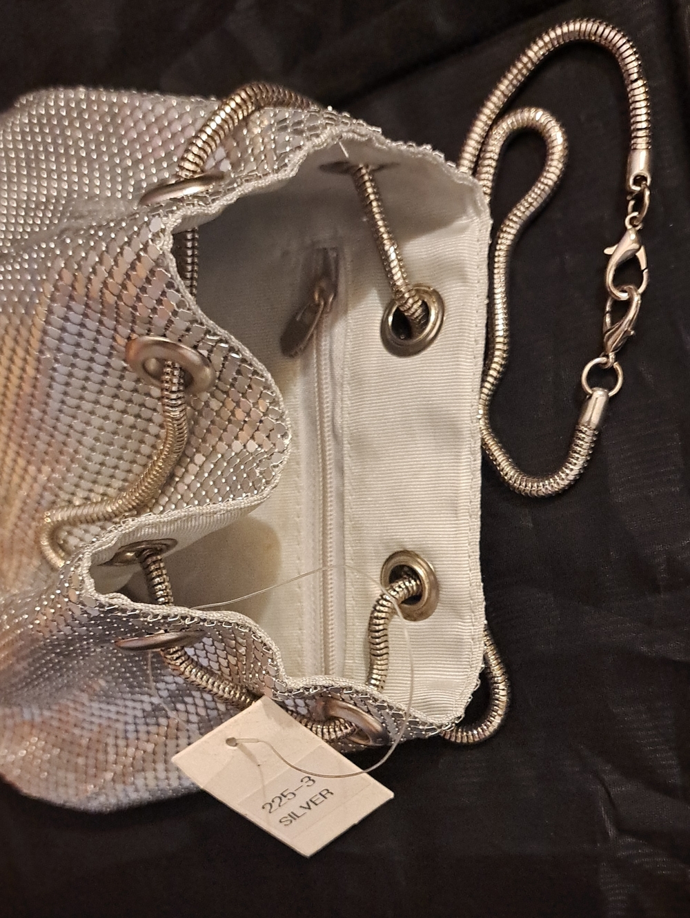 Silver Mesh Drawstring Crossbody Purse - Picture 2 of 11